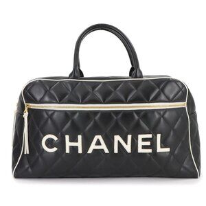 CHANEL Sports Line Matelasse Boston Bag Leather Black Vintage Bowling 90272638